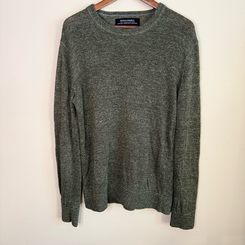 Banana Republic Italian Linen Sweater Mens L Tall Olive Green Lightweight
